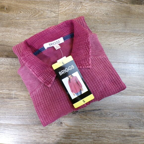 Briggs Women's NWT Waffle Button-Front Long Sleeves Shirt, Dark Pink: S or M - Picture 5 of 11